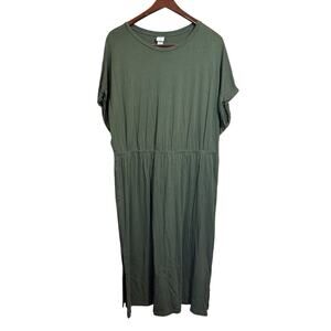 H&M Olive Green Long Maxi Jersey Dress Stretchy Capped Sleeve Size XXL